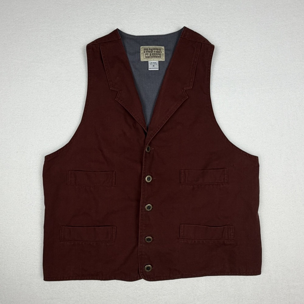 Frontier Classics Mens Burgundy Cotton Canvas Western Cinch Back Vest Medium